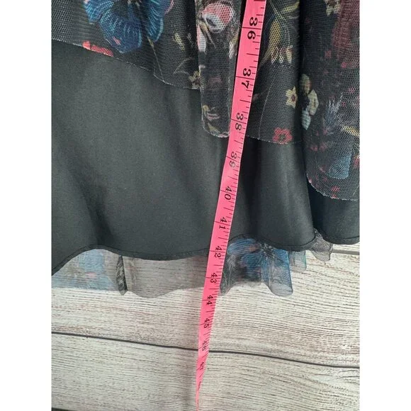 Disney Lauren Conrad Floral Semi Sheer Lined‎ Dress Women's 10 Black/Blue/Red - Picture 12 of 13